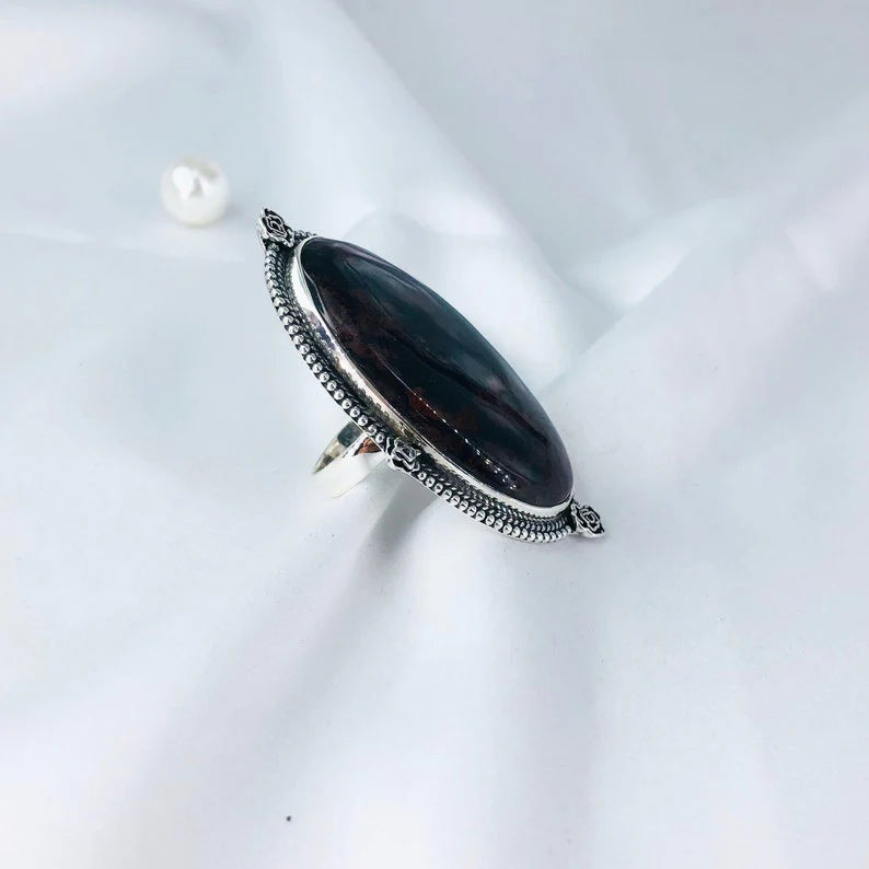 925 Sterling Silver Unique Bloodstone Gemstone Statement Ring For Women