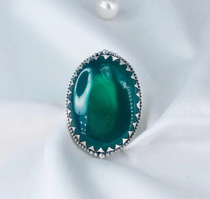 925 Sterling Silver Green Onyx Statement Ring