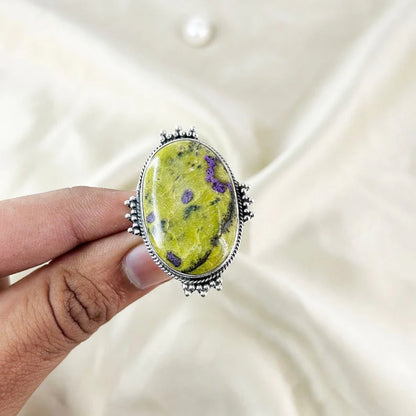 Unique Atlantisite Stichtite Gemstone 925 Sterling Silver Statement Ring Gift For Her