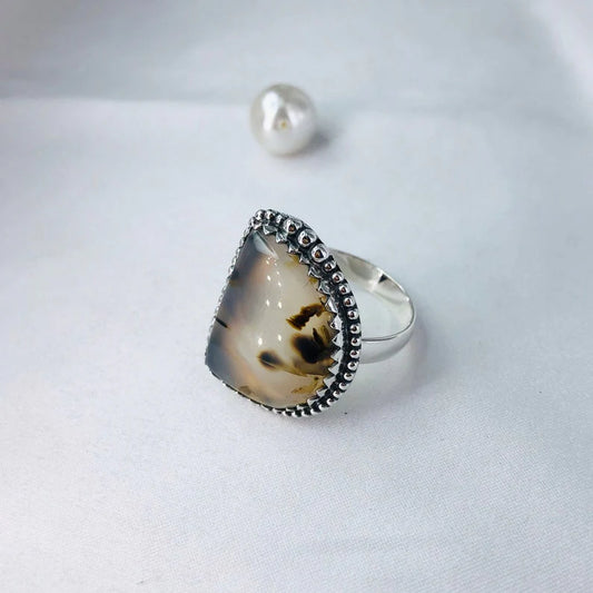 Natural Montana Agate 925 Sterling Silver Statement Ring