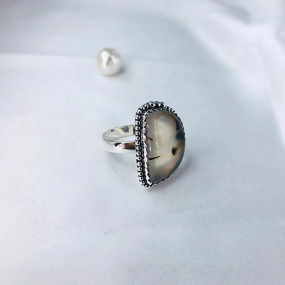 Natural Montana Agate 925 Sterling Silver Statement Ring