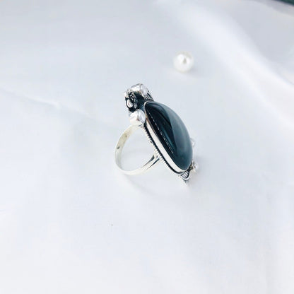 Natural Black Onyx Ring White Pearl Ring 925 Solid Sterling Silver Ring Gift For Her