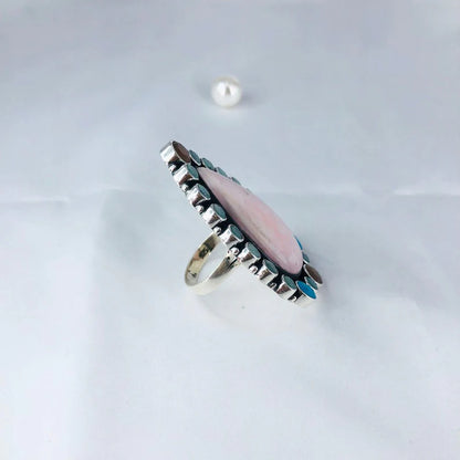 Natural Pink Opal Gemstone 925 Sterling Silver Ring Anniversary Gift For Her