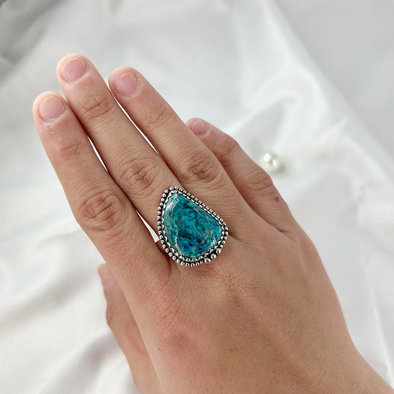 Natural Azurite Gemstone 925 Sterling Silver Statement Ring