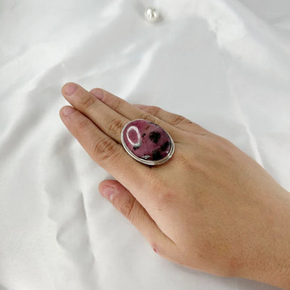 925 Sterling Silver Natural Rhodonite Gemstone Statement Ring For Her