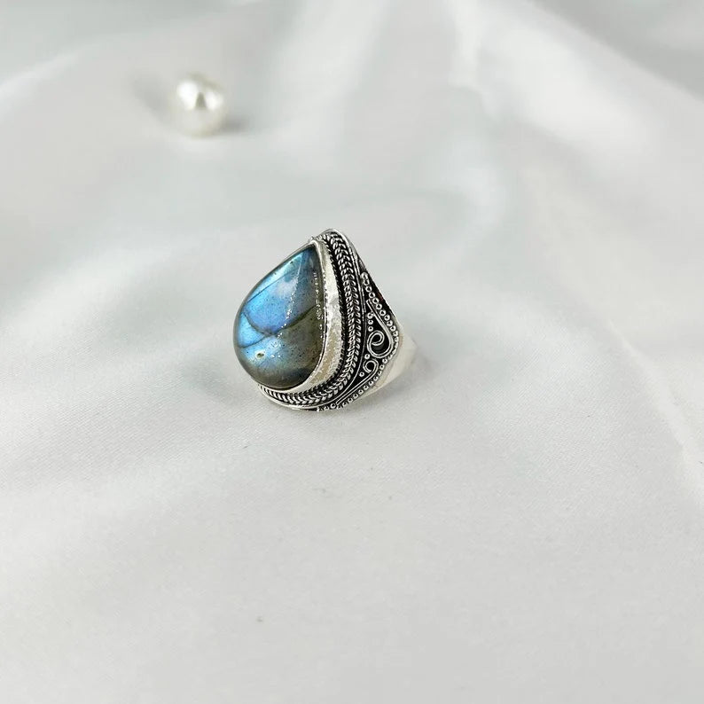 Labradorite Gemstone 925 Sterling Silver Statement Ring Gift For Her