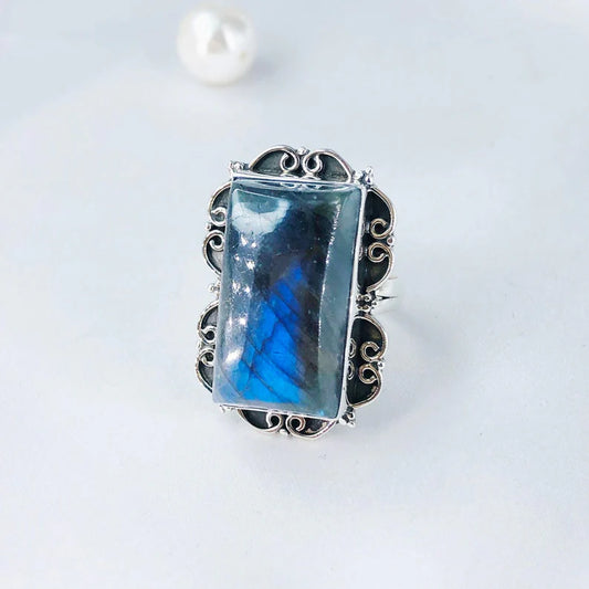 925 Sterling Silver Labradorite Gemstone Ring