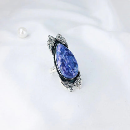 Solid 925 Sterling Silver Unique Charoite Gemstone Women's Ring