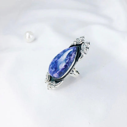 Solid 925 Sterling Silver Unique Charoite Gemstone Women's Ring