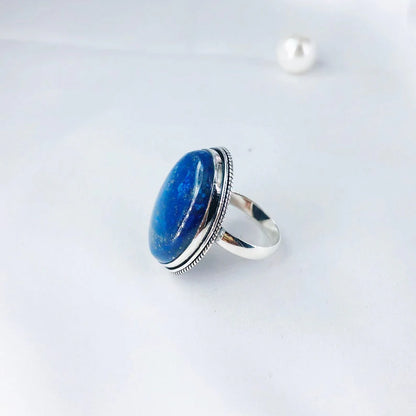 Natural Lapis Lazuli Gemstone Sterling Silver Statement Ring