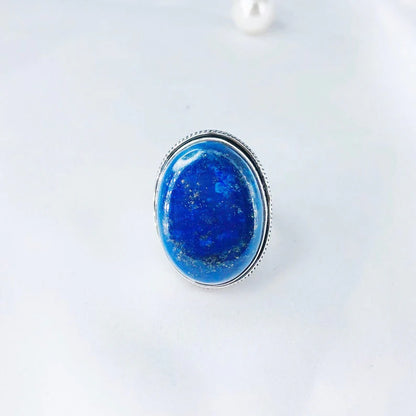 Natural Lapis Lazuli Gemstone Sterling Silver Statement Ring