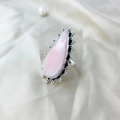 Natural Pink Opal Gemstone 925 Sterling Silver Designer Statement Ring Gift For Loved Ones