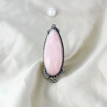 925 Sterling Silver Pink Opal Gemstone Women Statement Ring Gift For Her