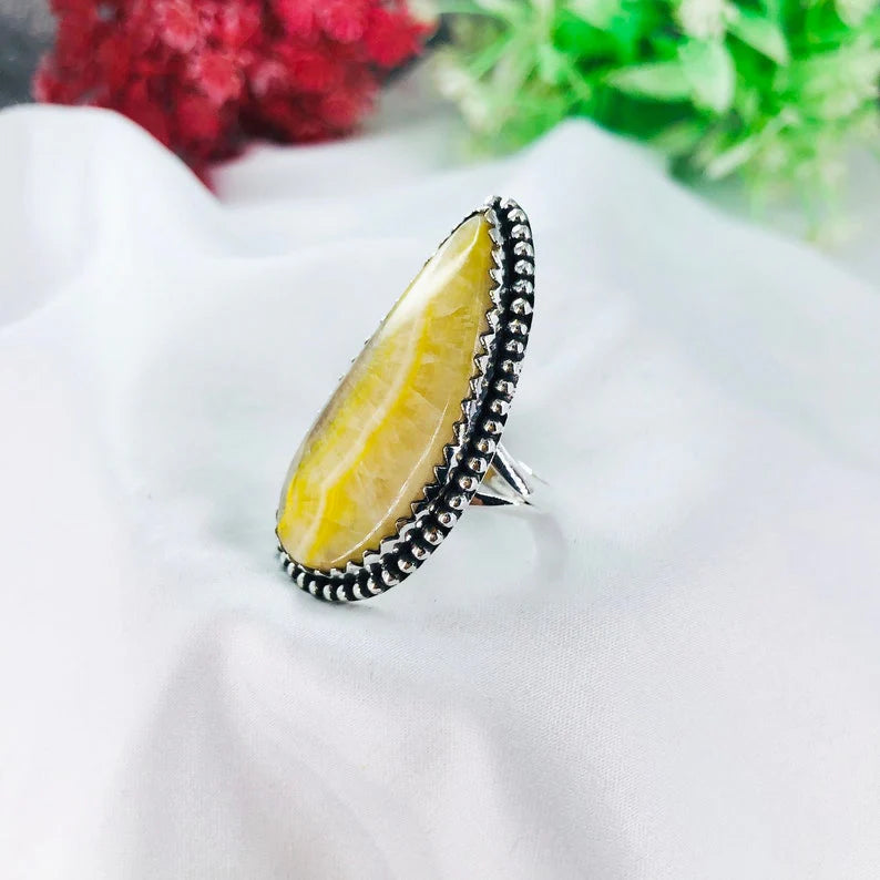 925 Sterling Silver Bumble Bee Jasper Gemstone Statement Ring Gift For Her