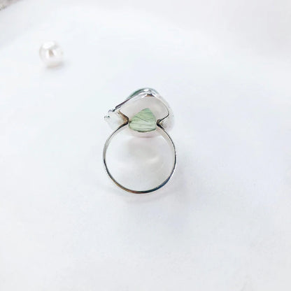 Natural Prehnite Gemstone 925 Sterling Silver Ring Women Statement Ring