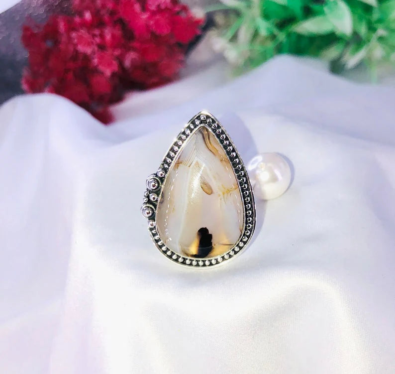 Sterling Silver Montana Agate Gemstone Boho Artisan Ring