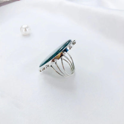 925 Sterling Silver Green Moss Agate Gemstone Statement Ring Anniversary Gift For Her