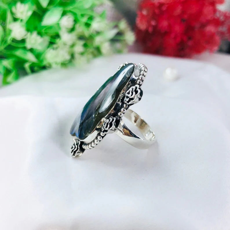 Labradorite Gemstone 925 Sterling Silver Statement Boho Ring Gift For Her