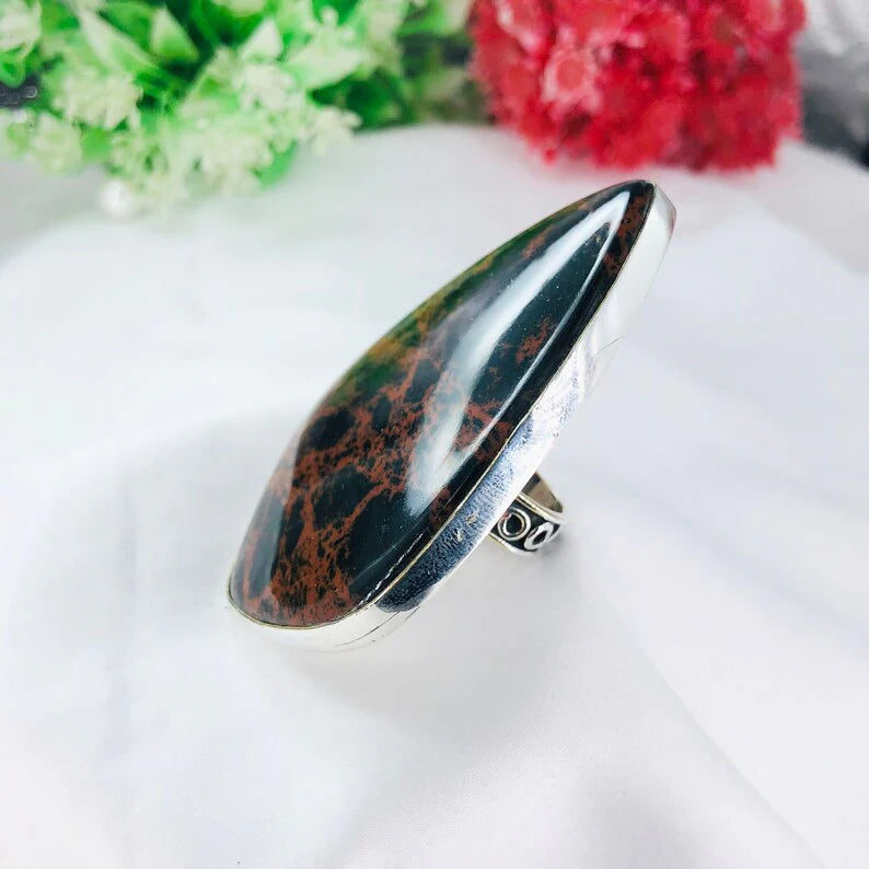 Unique Mahogany Jasper Gemstone 925 Sterling Silver Statement Ring Gift For Her