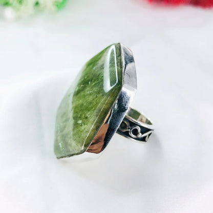 925 Sterling Silver Hexagon Vesuvianite Gemstone Boho Statement Ring Gift For Her