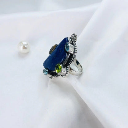 Multi Gemstone Ring 925 Sterling Silver Lapis lazuli Gemstone Designer Statement Ring Gift For Her