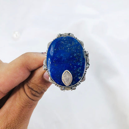 925 Sterling Silver Lapis Lazuli Gemstone Statement Ring Gift For Her