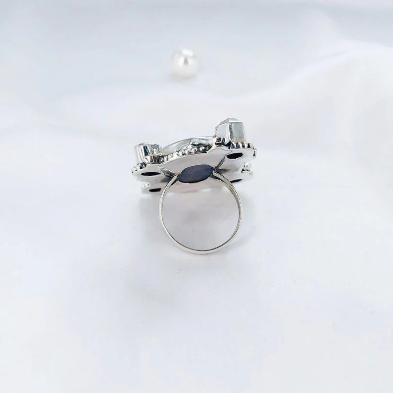 Multi Stone Ring 925 Sterling Silver Charoite Gemstone Statement Women Ring