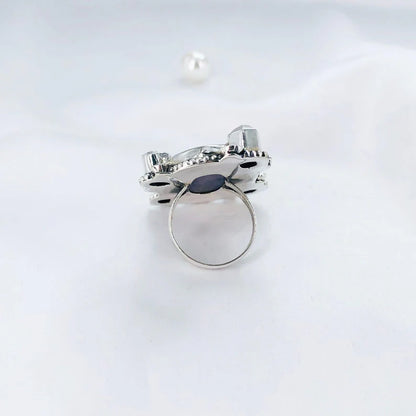 Multi Stone Ring 925 Sterling Silver Charoite Gemstone Statement Women Ring