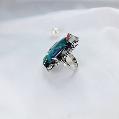 925 Sterling Silver Chrysocolla Gemstone Boho Statement Women Multi Gemstone Ring Gift For Her