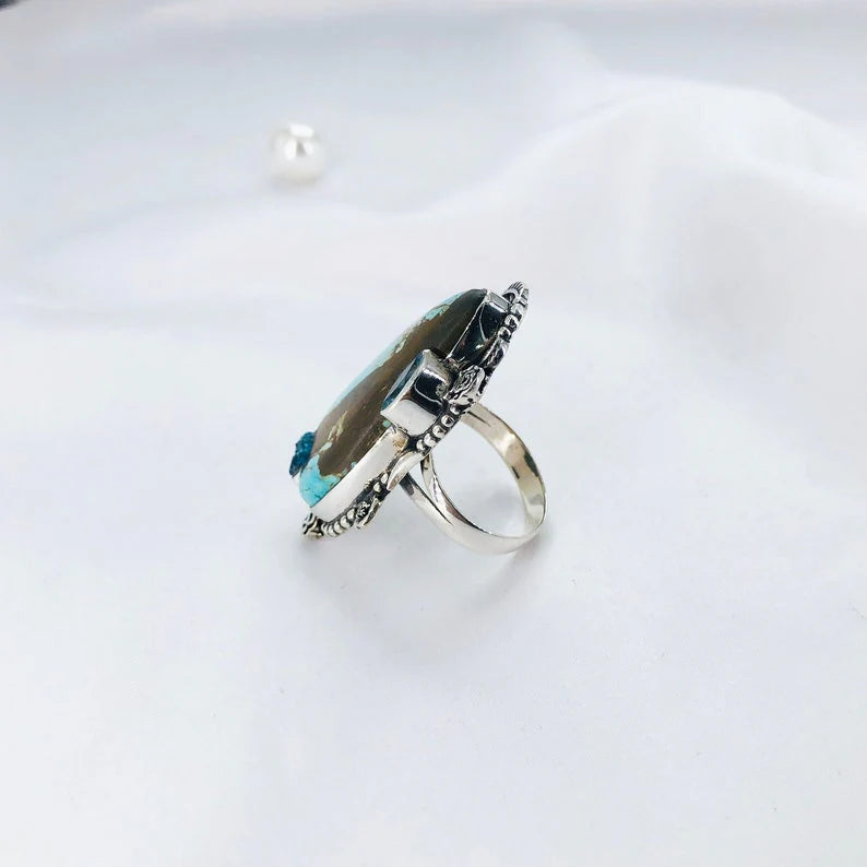 Genuine Turquoise Gemstone Ring 925 Sterling Silver Blue Topaz Ring Gift For Women