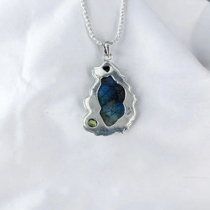 Blue Fire Labradorite Gemstone 925 Sterling Silver Pendant Multi Gemstone Pendant Gift For Her