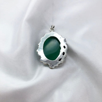 925 Sterling Silver Green Onyx Gemstone Statement Pendant