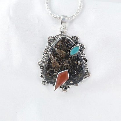 Natural Turtella Gemstone Unique 925 Sterling Silver Statement Pendant For Women Multi Gemstone Pendant Gift For Her