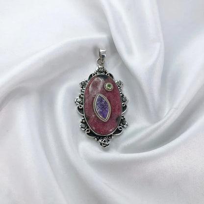 Natural Rhodonite Gemstone 925 Sterling Silver Boho Pendant Multi Gemstone Pendant Gift