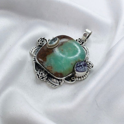 925 Sterling Silver Chrysoprase Gemstone Women's Statement Pendant Gift For Her