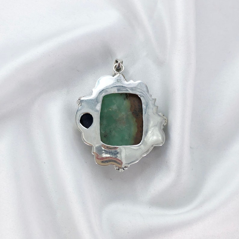 925 Sterling Silver Chrysoprase Gemstone Women's Statement Pendant Gift For Her