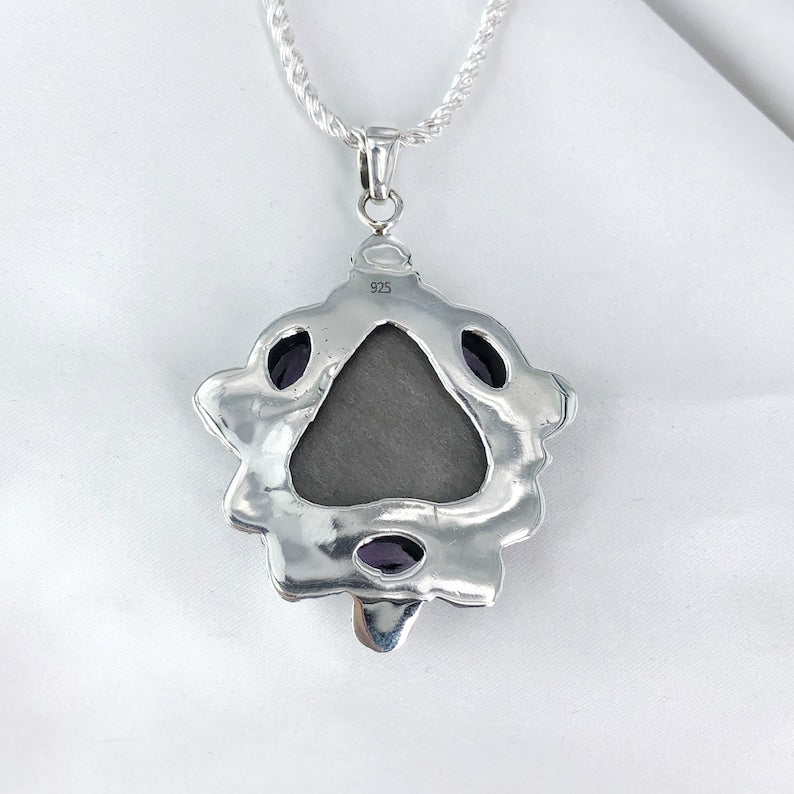 925 Sterling Silver Sheen Obsidian Gemstone Boho Pendant Amethyst Gemstone Pendant Gift For Her