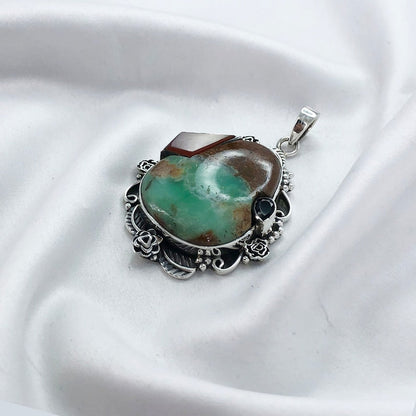 925 Sterling Silver Natural Chrysoprase Gemstone Pendant Multi Gemstone Pendant Gift For Her