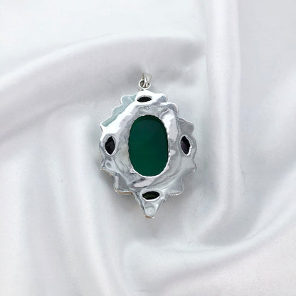 Natural Green Onyx Gemstone 925 Sterling Silver Boho Pendant Gift For Her