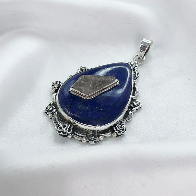 Lapis Lazuli Gemstone 925 Sterling Silver Boho Women Pendant Gift For Her