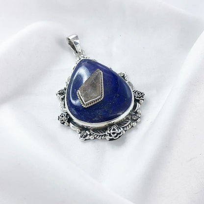 Lapis Lazuli Gemstone 925 Sterling Silver Boho Women Pendant Gift For Her