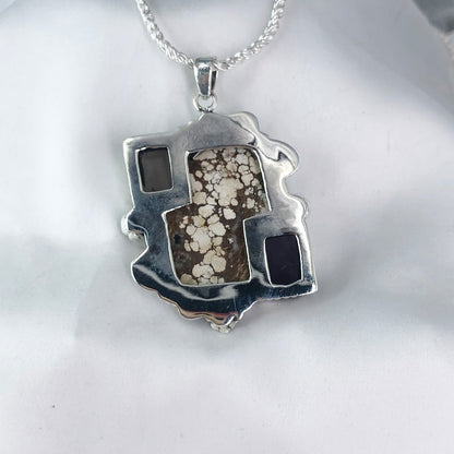 Multi Stone Pendant Wild Horse Gemstone 925 Sterling Silver Pendant Necklace