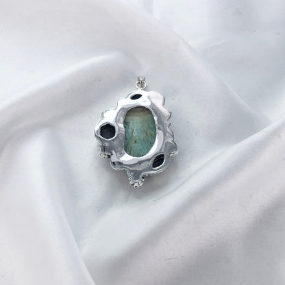 Natural Amazonite Gemstone 925 Sterling Silver Pendant Multi Stone Statement Pendant