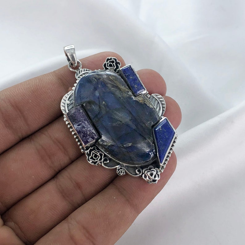 925 Sterling Silver Labradorite 925 Pendant Gemstone Designer Women's Pendant