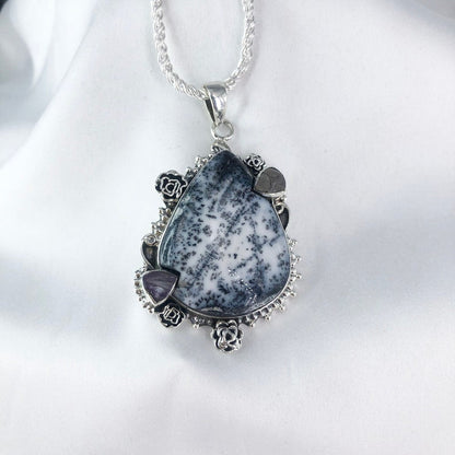 Unique Dendrite Opal Gemstone Sterling Silver Boho Pendant Gift For Her