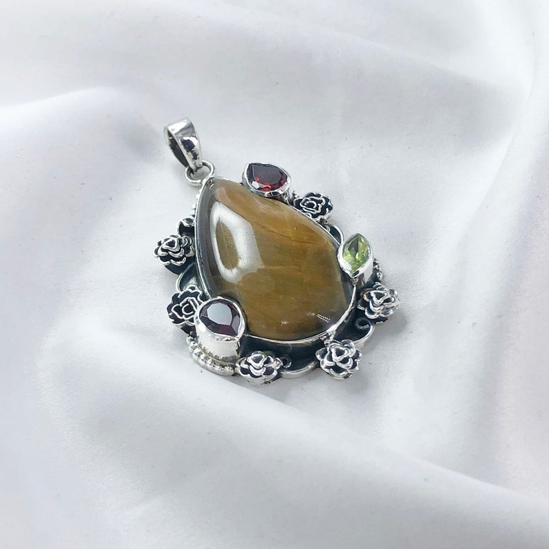 Tiger's Eye Gemstone Pendant Multi Stone Women's Statement Pendant Gift For Her