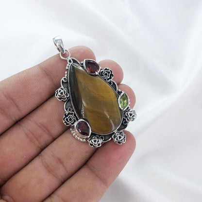 Tiger's Eye Gemstone Pendant Multi Stone Women's Statement Pendant Gift For Her