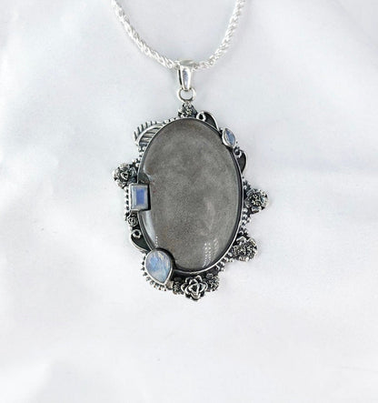 Natural Rainbow Moonstone Necklace 925 Sterling Silver Sheen Obsidian Unique Gemstone Pendant Gift For Her