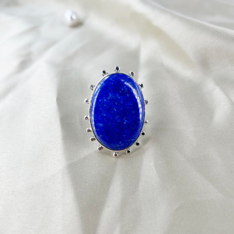 925 Sterling Silver Lapis Lazuli Gemstone Boho Statement Ring For Women