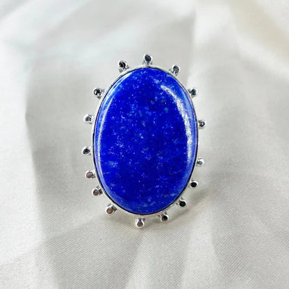 925 Sterling Silver Lapis Lazuli Gemstone Boho Statement Ring For Women